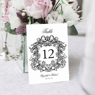Elegante Vintage Schwarze Hochzeit Tischnummer