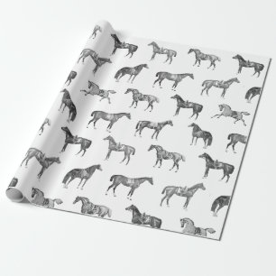 Elegante Vintage Schwarze Weiße gesattelte Pferde Geschenkpapier