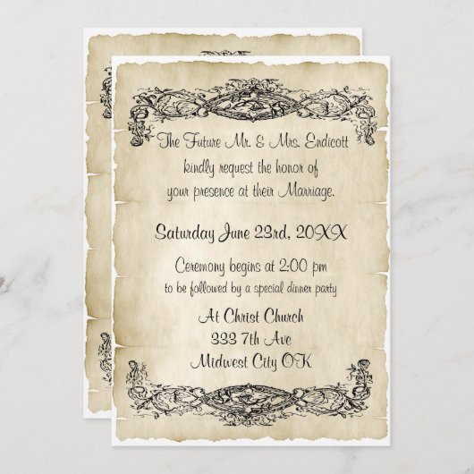 Elegante Vintage Scroll-Hochzeit Einladung (Vorne/Hinten)