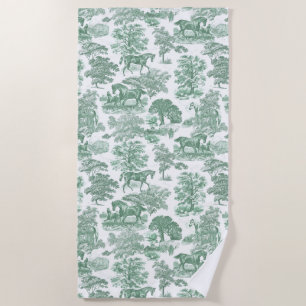 Elegante Vintage Seite Grün Weißes Pferd Strandtuch