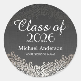 Elegante Vintage SilberDamaske-Klasse des Abschlus Runder Aufkleber