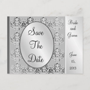 Elegante Vintage Silberkarten Save the Date Postka Ankündigungspostkarte