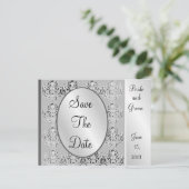 Elegante Vintage Silberkarten Save the Date Postka Ankündigungspostkarte (Stehend Vorderseite)