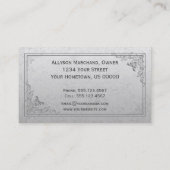 Elegante Vintage silberne Damast-Geschäfts-Karten Visitenkarte (Rückseite)