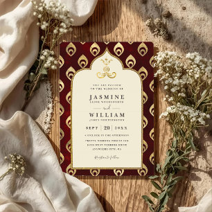 Elegante Vintage-Smaragd-Pfau-QR-Code-Hochzeit Einladung