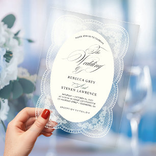 Elegante Vintage-Spitze-Kalligrafie-Acryl-Hochzeit Acryleinladungen