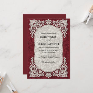 Elegante Vintage-Spitzen-Doily-Burgunder-Hochzeit Einladung