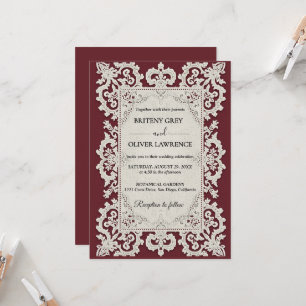 Elegante Vintage-Spitzen-Doily-Burgunder-Hochzeit Einladung