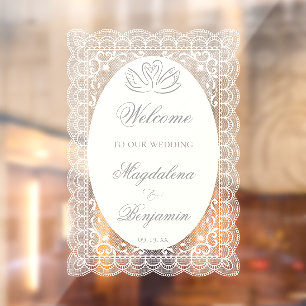 Elegante Vintage-Spitzen-Schwäne Kalligrafie-Hochz Fensteraufkleber