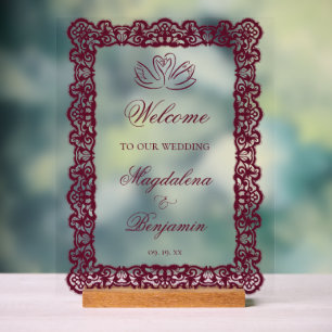 Elegante Vintage-Spitzenrahmung Hochzeit mit burgu Acrylschild