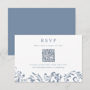 Elegante Vintage-Staubblaue Hochzeits-QR-Code RSVP Karte