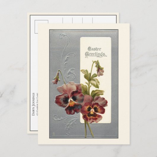 Elegante Vintage Stiefmütterchen mit Ostergruß Postkarte (Vorne/Hinten)