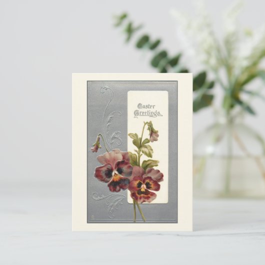 Elegante Vintage Stiefmütterchen mit Ostergruß Postkarte (Stehend Vorderseite)