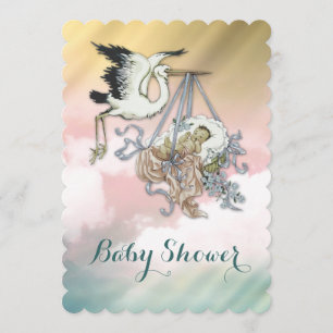 Elegante Vintage-Storch-Baby-Party Einladung