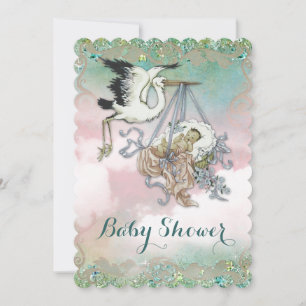 Elegante Vintage-Storch-Baby-Party Einladung