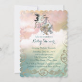 Elegante Vintage Stork Baby-Dusche Einladung (Rückseite)