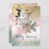 Elegante Vintage Stork Baby-Dusche Einladung (Vorne/Hinten)