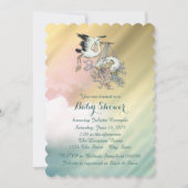 Elegante Vintage Stork Baby-Dusche Einladung (Rückseite)
