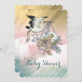 Elegante Vintage Stork Baby-Dusche Einladung (Vorne/Hinten)