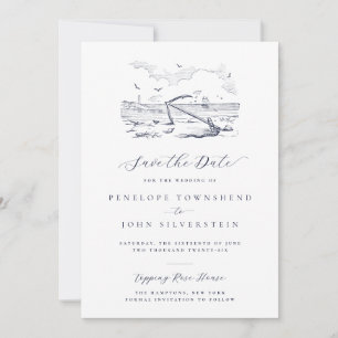 Elegante Vintage-Strand-Anker-Illustration Hochzei Save The Date