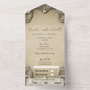 Elegante Vintage Südküste Burlap Lace Wedding All In One Einladung