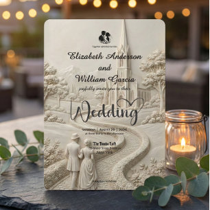 Elegante Vintage-Szene Kirche Storybook-Hochzeit Einladung
