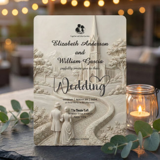 Elegante Vintage-Szene Kirche Storybook-Hochzeit Einladung