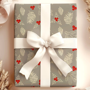 Elegante Vintage-Tannenzapfen und Beeren-Feiertage Geschenkpapier