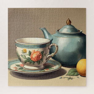 Elegante Vintage-Tasse und Teekanne Puzzle