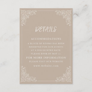 Elegante Vintage-Taupe-Creme-Hochzeitsdetails Begleitkarte