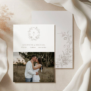 Elegante Vintage Taupe Sepia Rose Save The Date