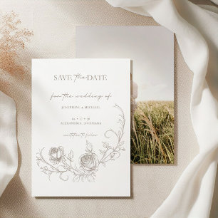 Elegante Vintage-Taupe-Sepia-Rose-Save-the-Date-Ka Save The Date