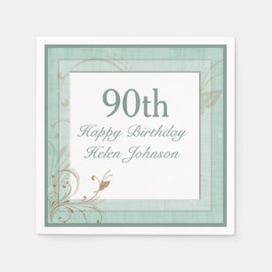Elegante Vintage-Teal-Blumenparty zum 90. Geburtst Serviette