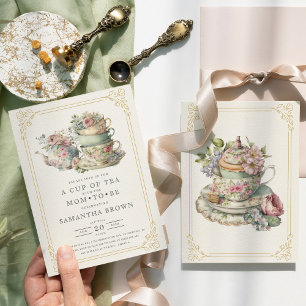 Elegante Vintage-Teeparty-Baby-Shower Einladung
