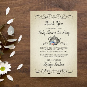 Elegante Vintage-Teeparty Babyparty Dankeskarte