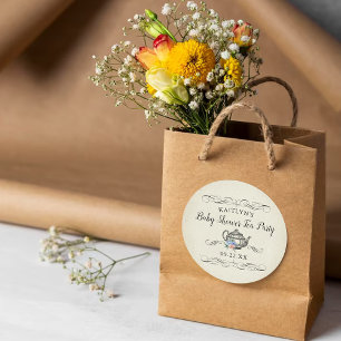 Elegante Vintage-Teeparty Babyparty Runder Aufkleber