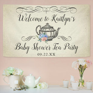 Elegante Vintage-Teeparty Babyparty Willkommen Banner