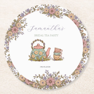 Elegante Vintage-Teeparty-Brautabschiedsparty Runder Pappuntersetzer