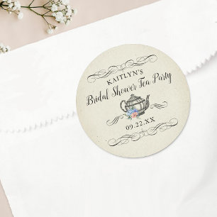 Elegante Vintage-Teeparty   Brautparty Runder Aufkleber