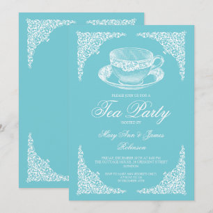 Elegante Vintage-Teeparty Robin Egg Blau Einladung