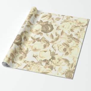 Elegante Vintage-Toile-Chic-Sepia-Beige-Rosen  Geschenkpapier