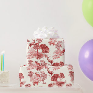 Elegante Vintage-Toile-Rot-Wald-Tiere-Nahtlos Geschenkpapier