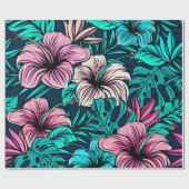 Elegante Vintage tropische Blume und Blätter Kunst Geschenkpapier (Flach)