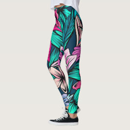 Elegante Vintage tropische Blume und Blätter Kunst Leggings