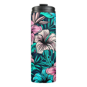 Elegante Vintage tropische Blume und Blätter Kunst Thermosbecher