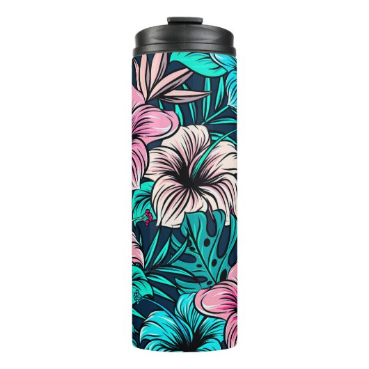 Elegante Vintage tropische Blume und Blätter Kunst Thermosbecher (Vorderseite)
