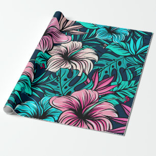 Elegante Vintage tropische Blumen und Blätter Kuns Geschenkpapier
