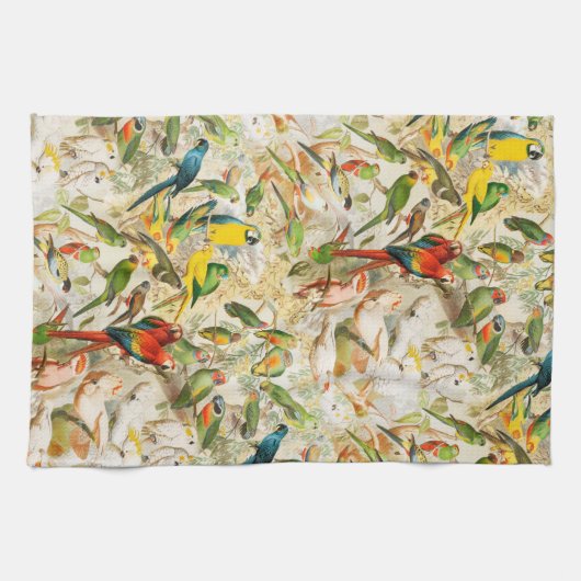 Elegante Vintage tropische Vogelwelten Geschirrtuch (Horizontal)