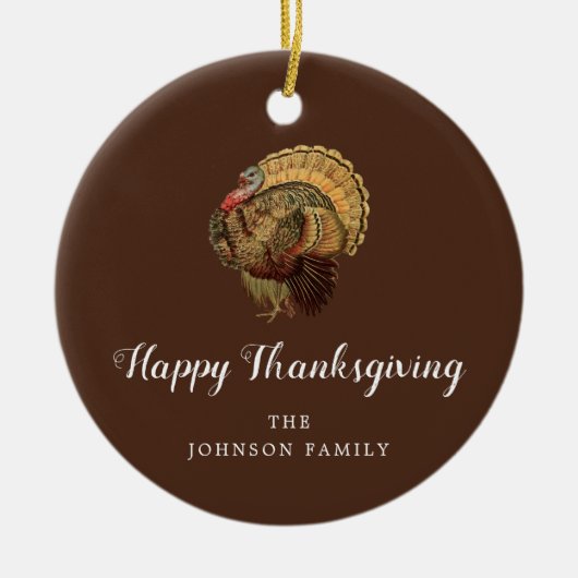 Elegante Vintage Türkei glücklich Thanksgiving Keramik Ornament (Vorne)