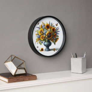 Elegante Vintage-Urne mit Blumen Wanduhr